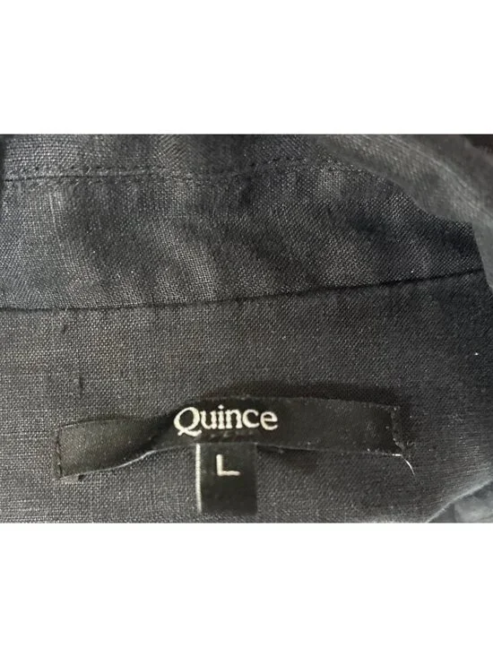 Quince 100% European Linen Button Front Black Waist Tie Dress Size Large - Picture 4 of 5